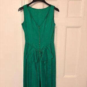 Vintage Emerald Green Satin Cocktail Dress Peplum Waist 80s Party Dress – Flawed